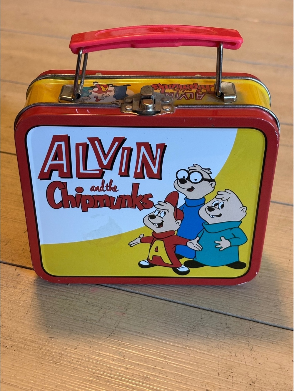 Alvin and the Chipmunks Metal Lunch Box Tin Red Yellow Carry Case
